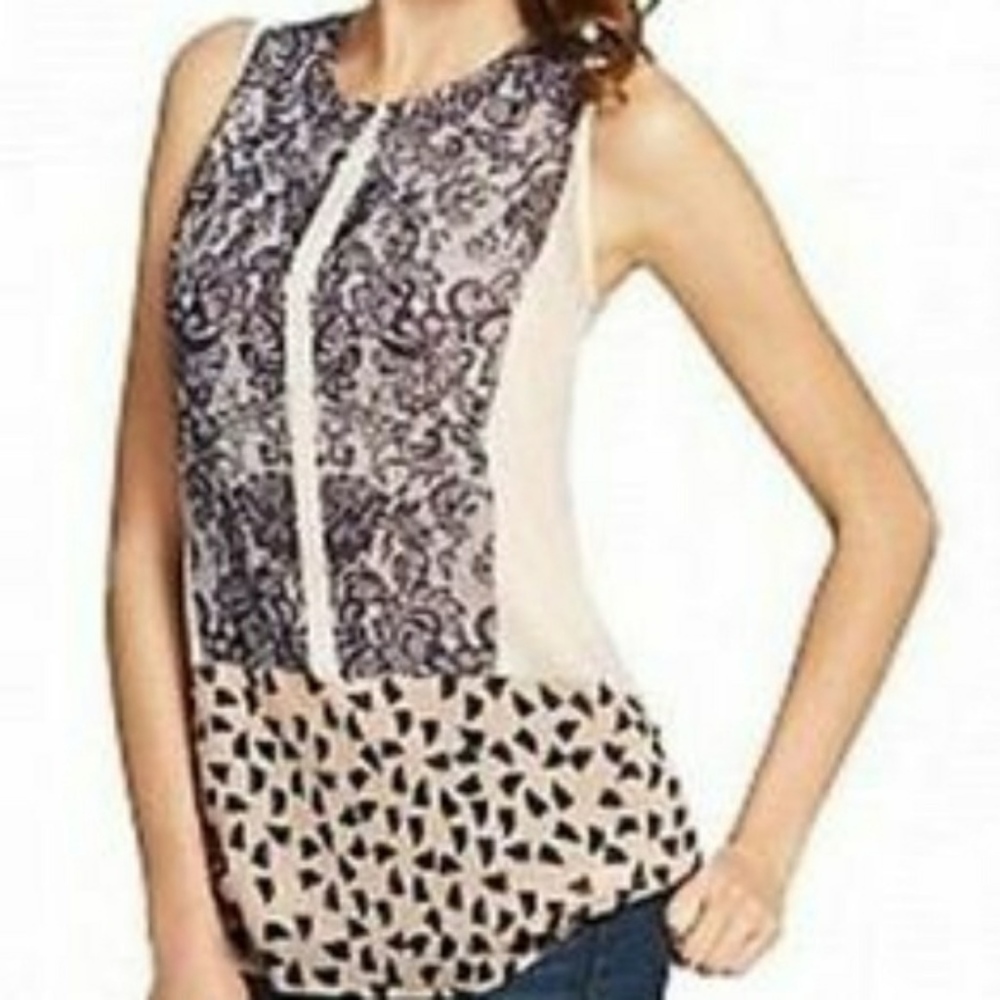 CAbi Rosewater & White Sleeveless Lined Blouse J2